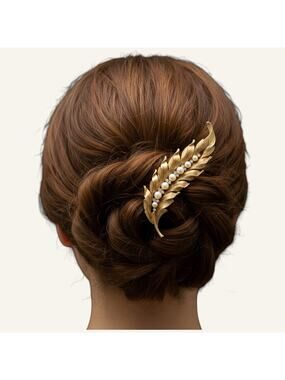 Bridal Vintage Pearl Gold Feather Bridal Comb Rhinestone Wedding Hair Accessory